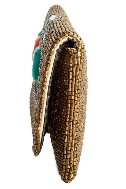 Sadie Gold Hand Embroidered Clutch Bag