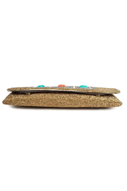 Sadie Gold Hand Embroidered Clutch Bag