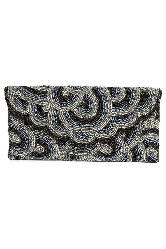 Victoria Silver Grey Beaded Hand Clutch