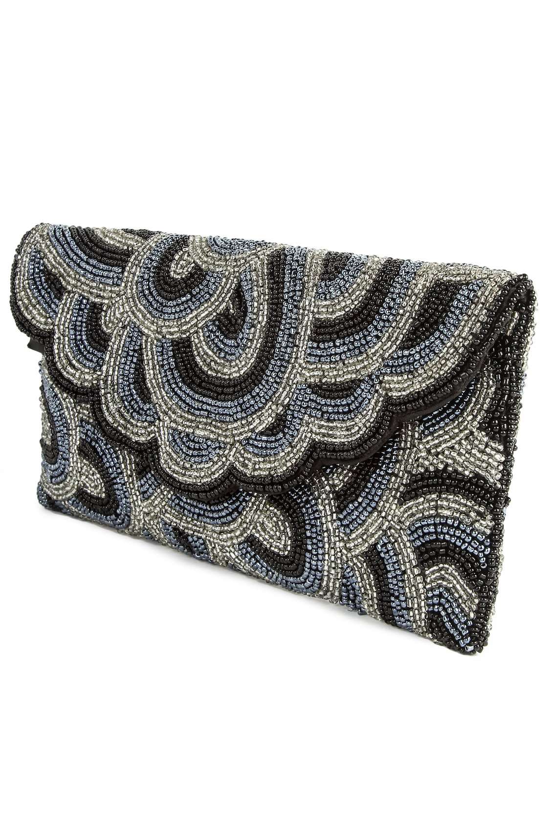 Victoria Silver Grey Beaded Hand Clutch