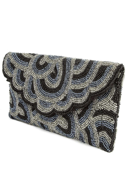 Victoria Silver Grey Beaded Hand Clutch