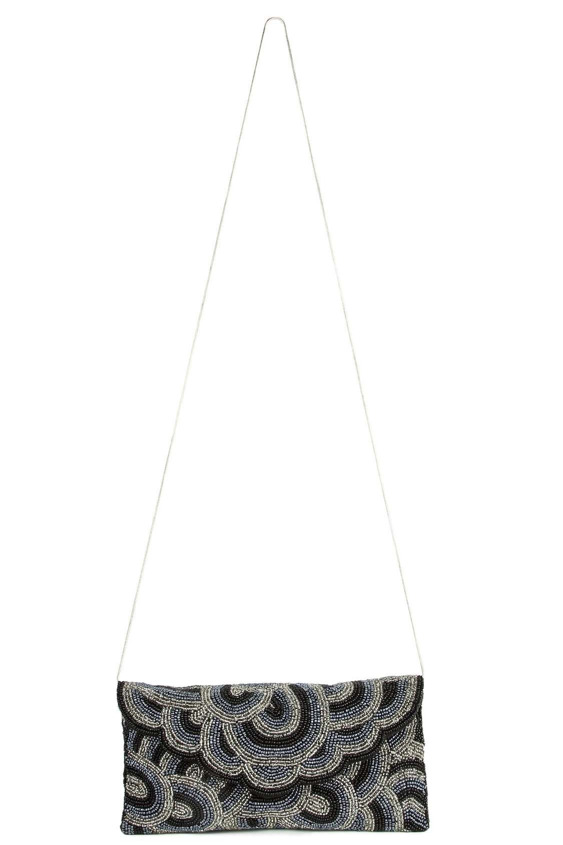 Victoria Silver Grey Beaded Hand Clutch