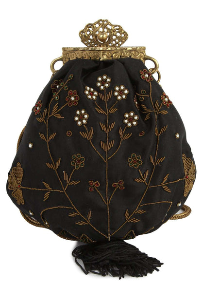 Ashley Black Pouch Shape Brass Frame Handbag