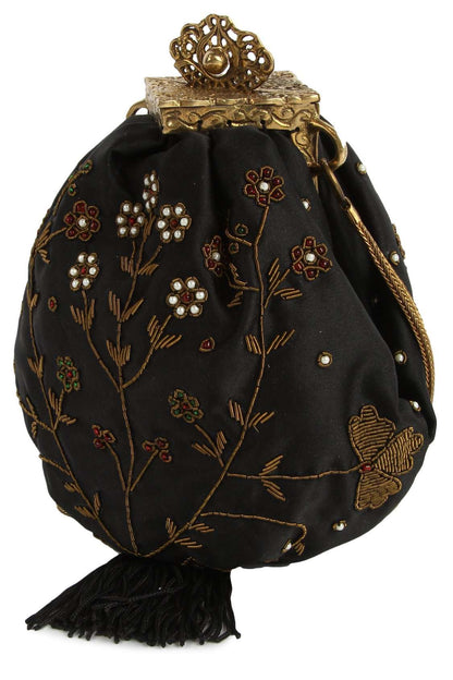 Ashley Black Pouch Shape Brass Frame Handbag