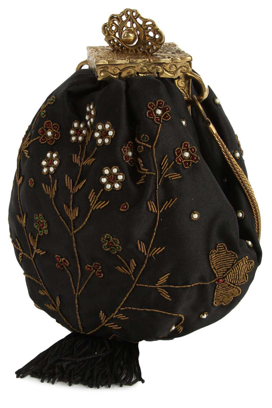 Ashley Black Pouch Shape Brass Frame Handbag