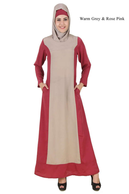Arshi Slim Look Rose Pink & Warm Grey Abaya Front