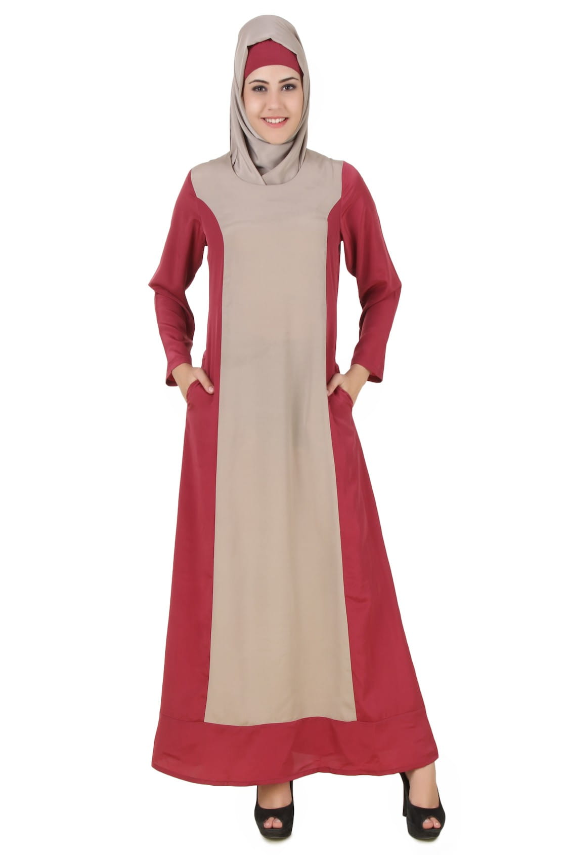 Arshi Slim Look Rose Pink & Warm Grey Abaya