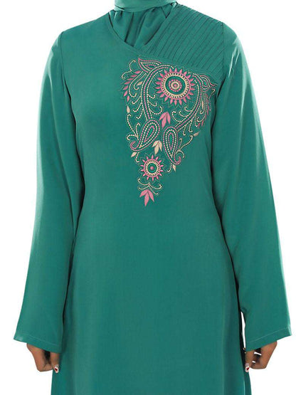 Nuzhat Bottle Green Abaya Front