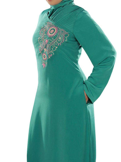 Nuzhat Bottle Green Abaya Side