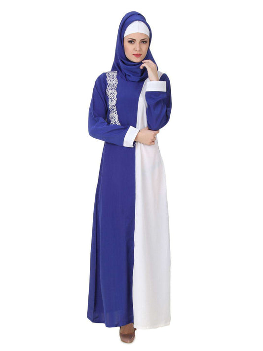 Asbah Royal Blue & White Abaya