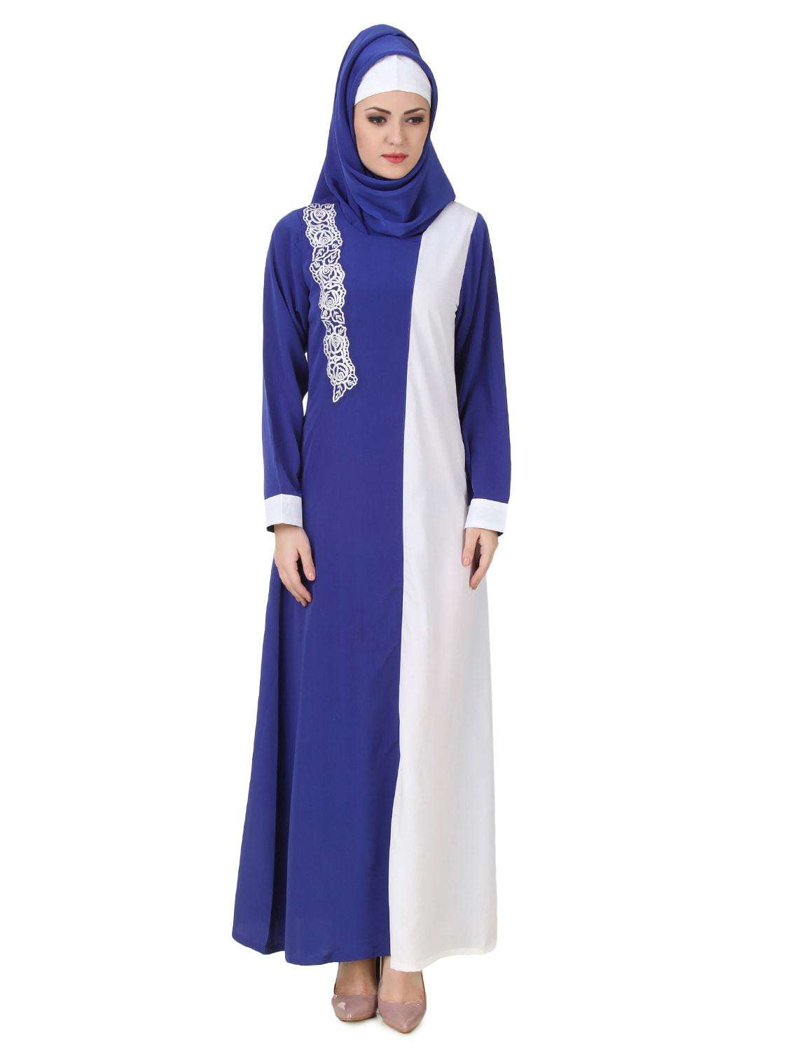 Asbah Royal Blue & White Abaya Front