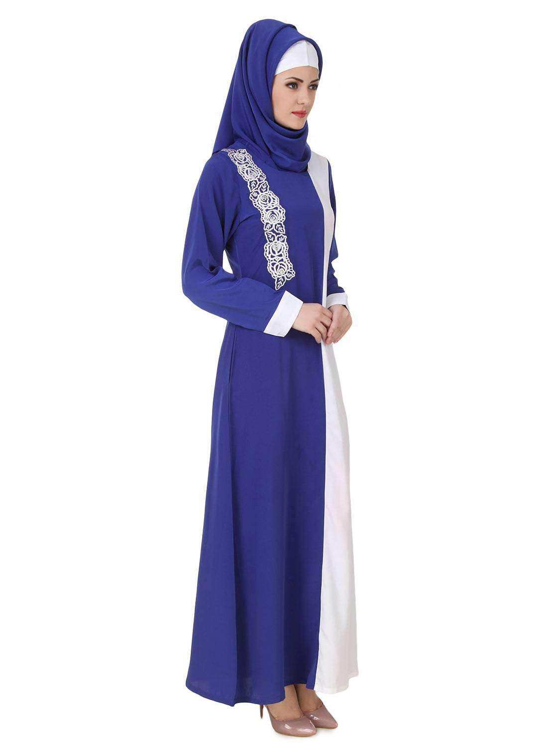 Asbah Royal Blue & White Abaya Side