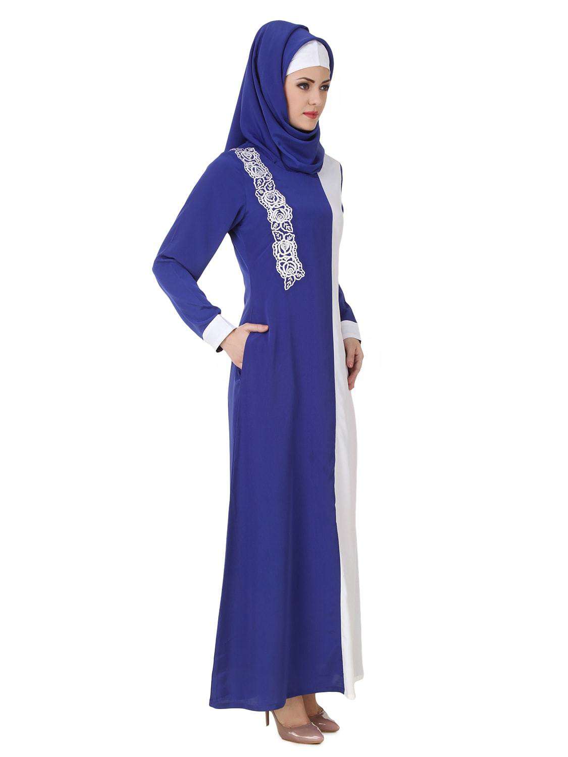 Asbah Royal Blue & White Abaya Side Blue