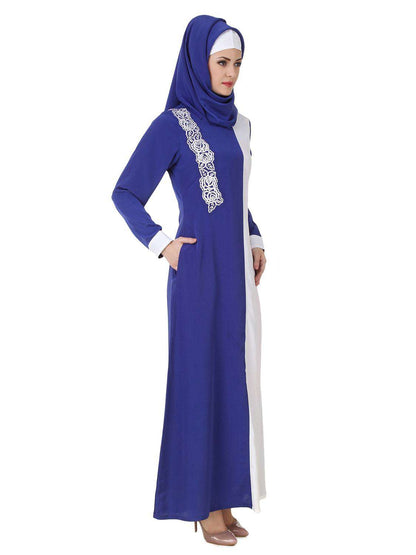 Asbah Royal Blue & White Abaya Side Blue