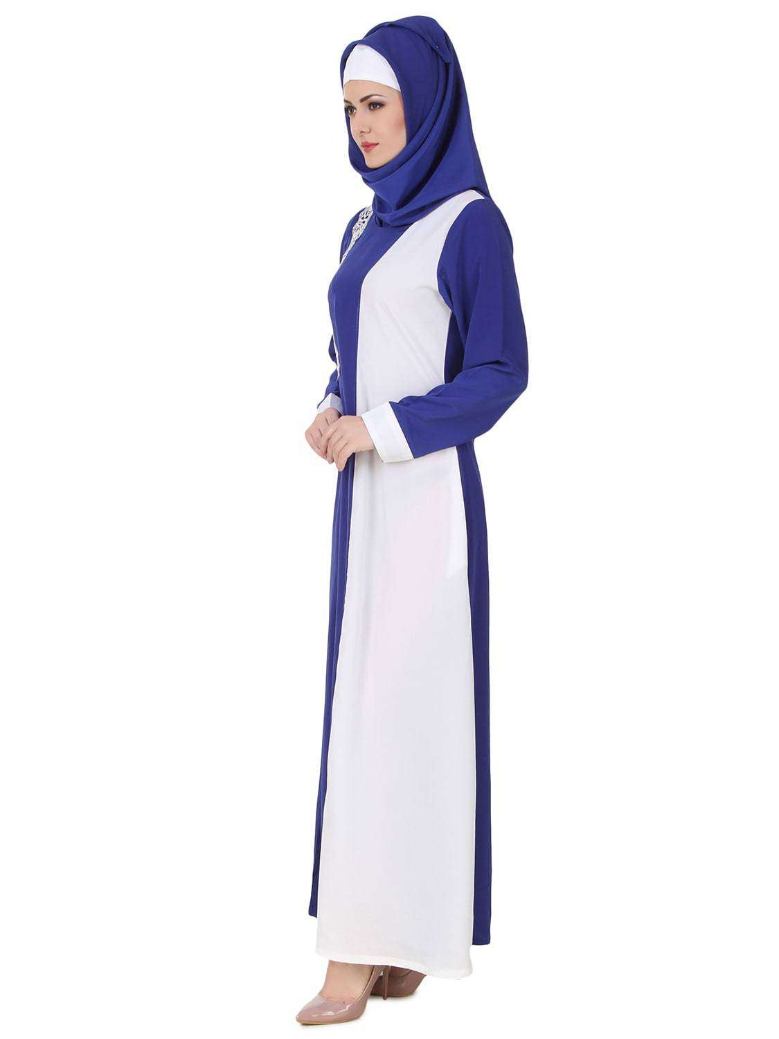 Asbah Royal Blue & White Abaya Side 2