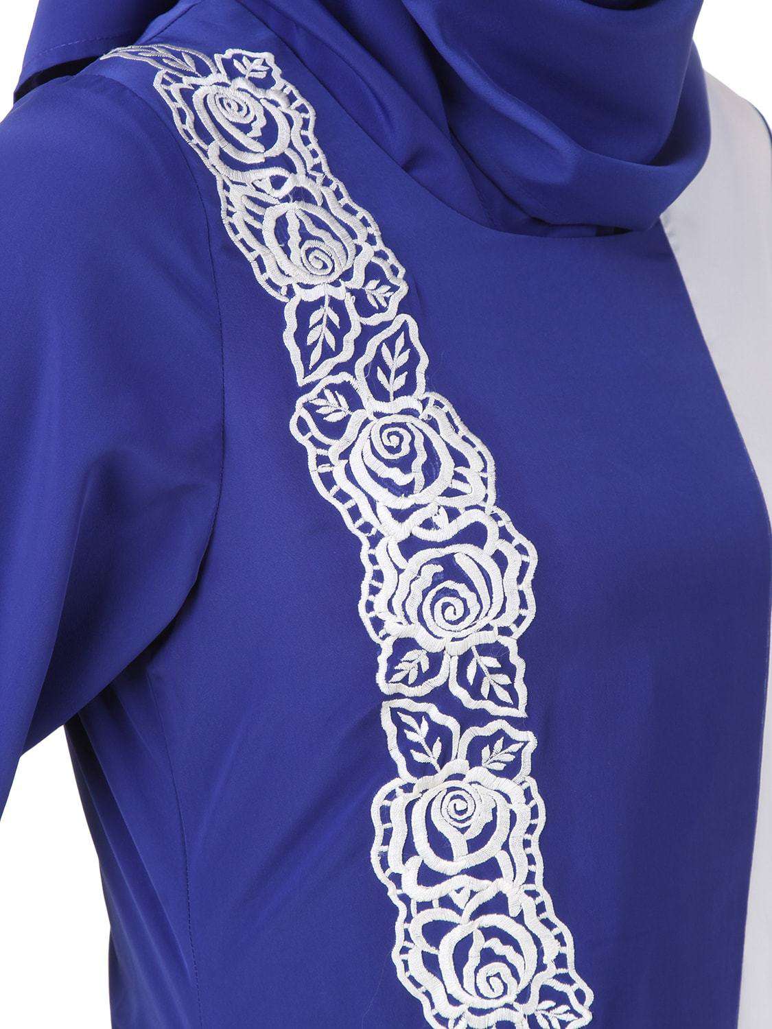 Asbah Royal Blue & White Abaya Close Look
