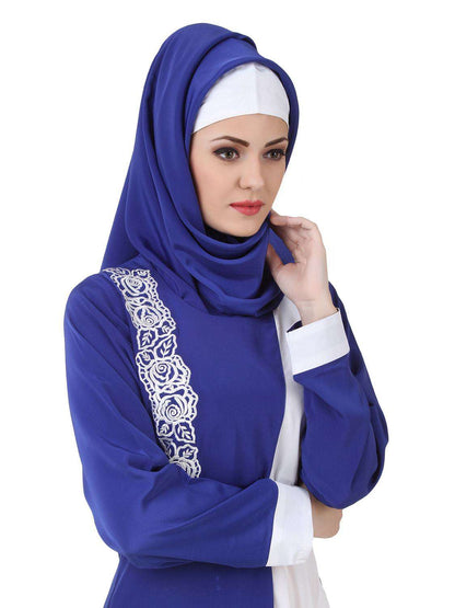 Asbah Royal Blue & White Abaya Hijab