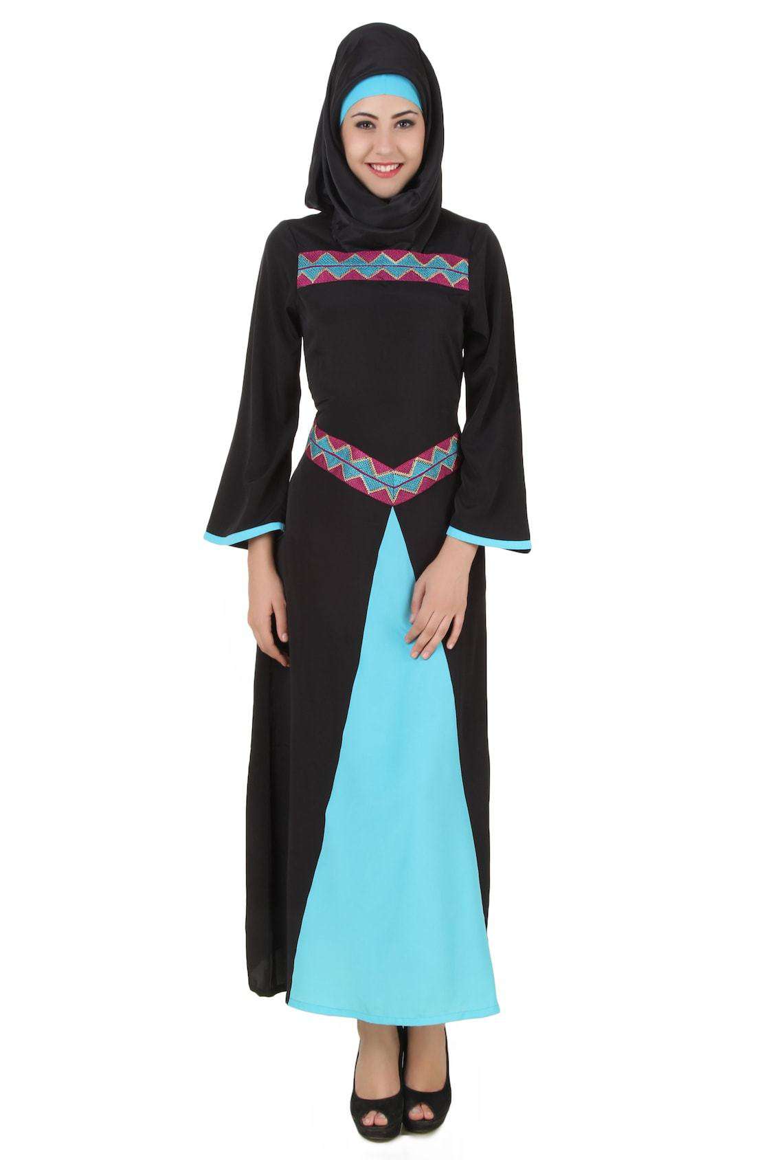 Rima Black & Turquoise Crepe Abaya