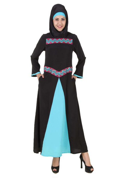 Rima Black & Turquoise Crepe Abaya