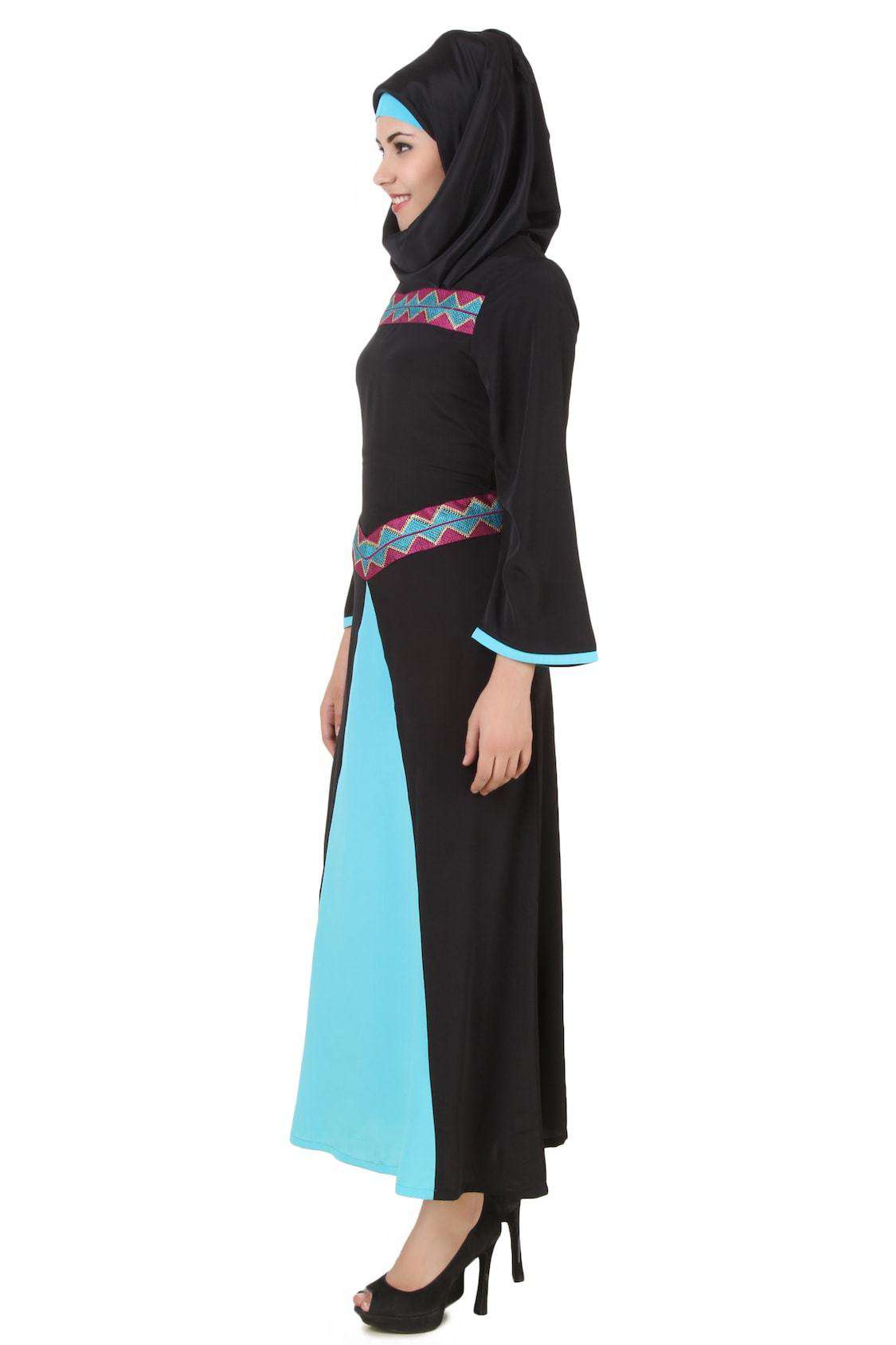 Rima Black & Turquoise Crepe Abaya
