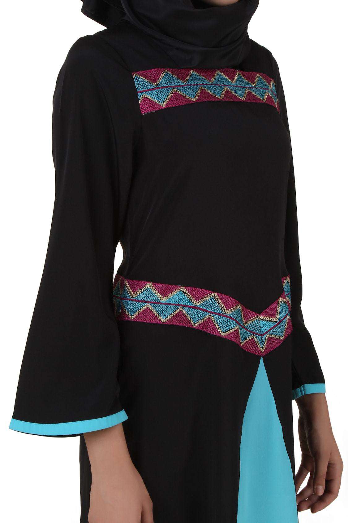 Rima Black & Turquoise Crepe Abaya