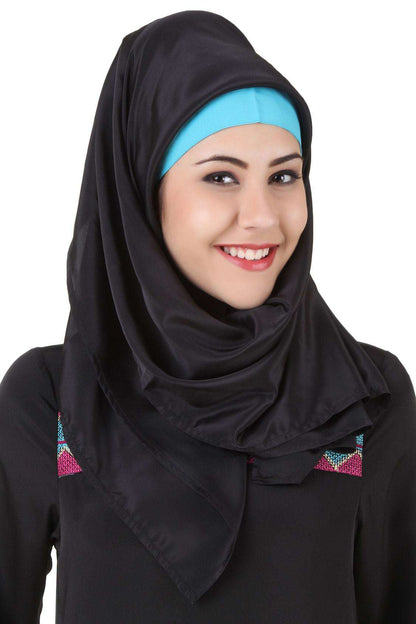 Rima Black & Turquoise Crepe Abaya