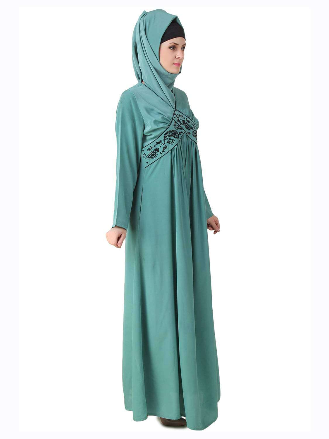 Deeba Maternity Sea Green Crepe Abaya Side