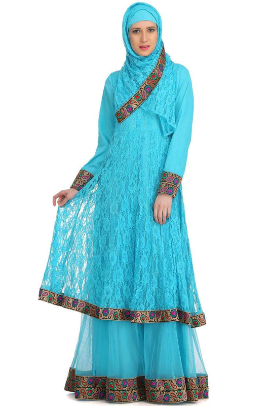 Hamnah Turquoise Net & Crepe Abaya