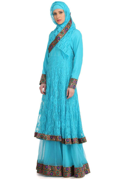 Hamnah Turquoise Net & Crepe Abaya Design