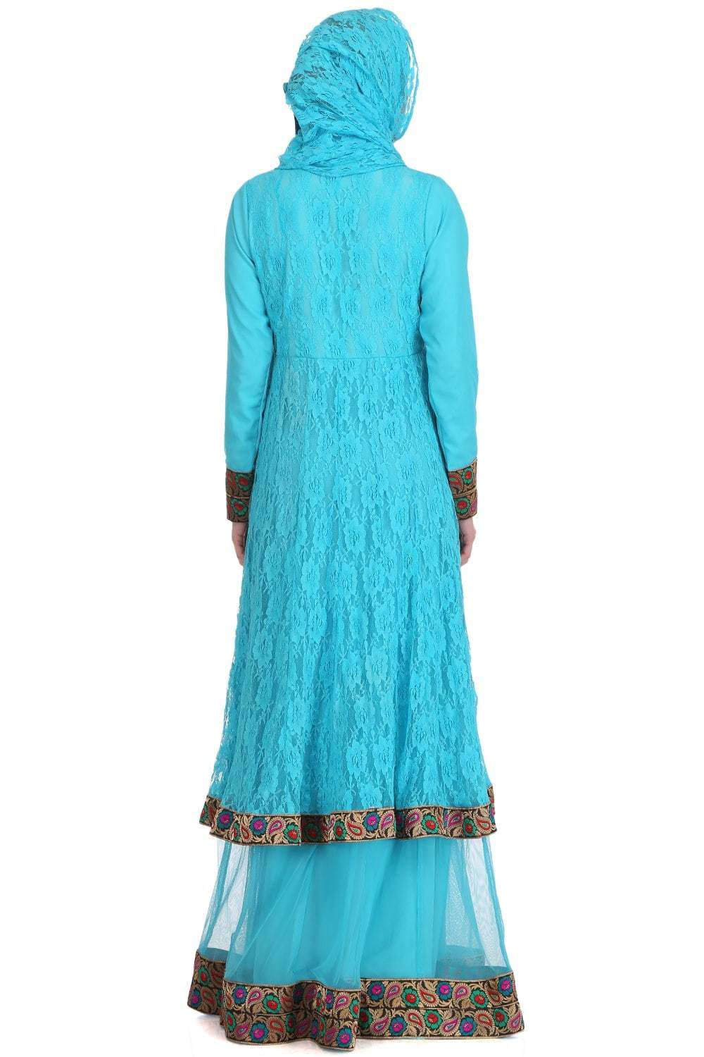 Hamnah Turquoise Net & Crepe Abaya Back