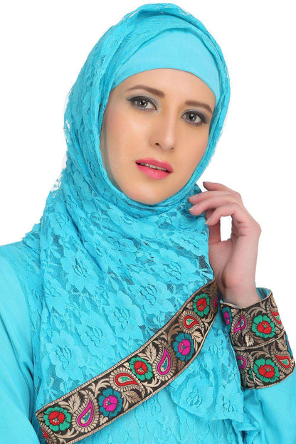 Hamnah Turquoise Net & Crepe Abaya Hijab