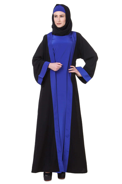 Black & Royal Blue Nida Abaya Front