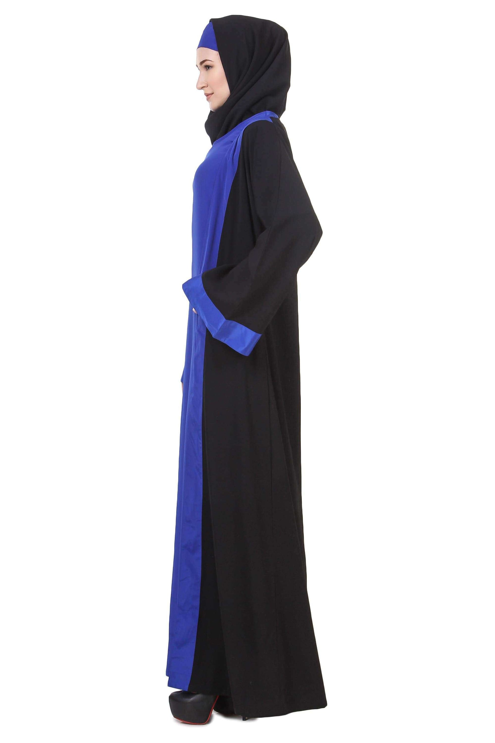 Black & Royal Blue Nida Abaya Side