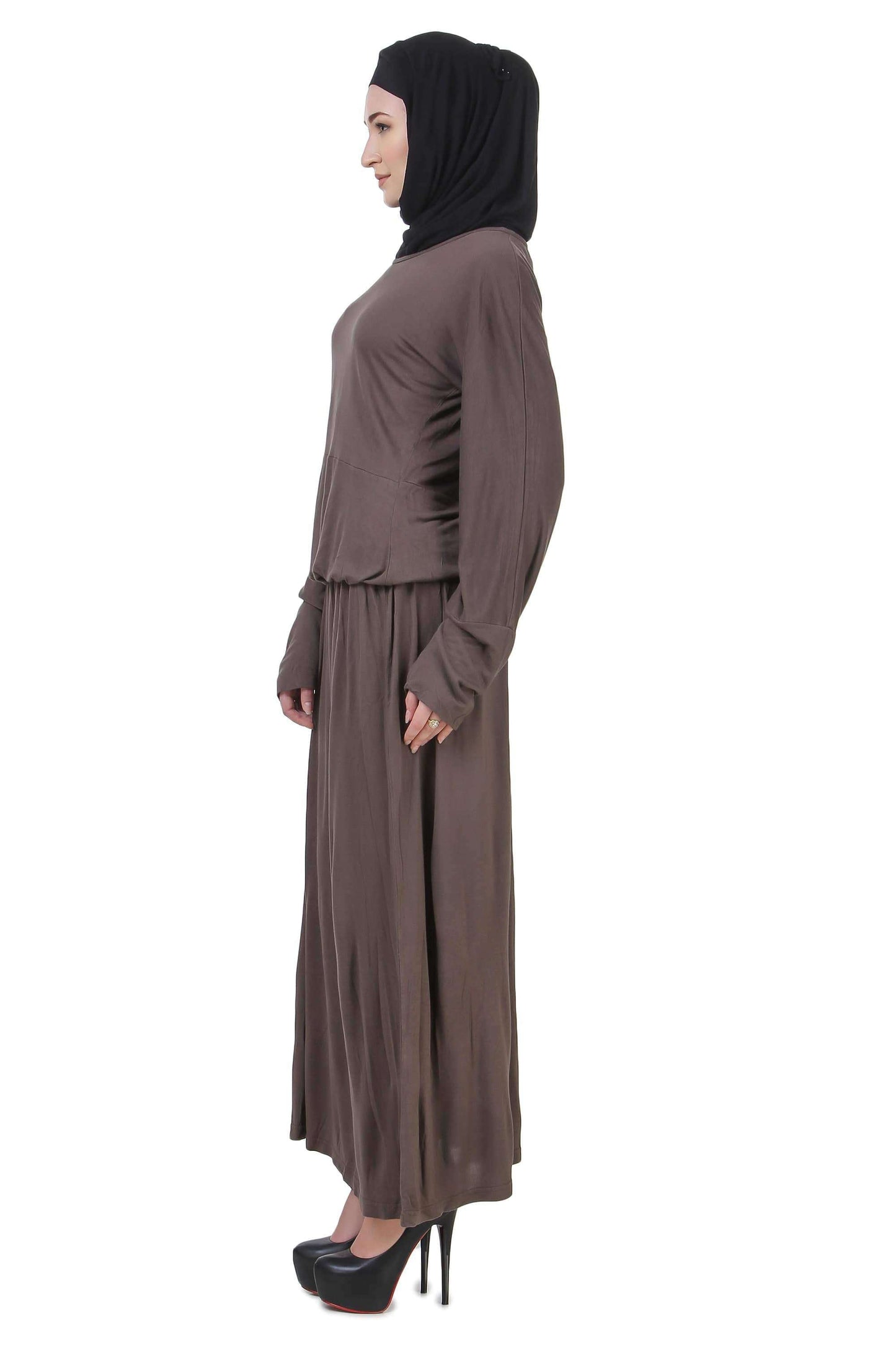 Charcoal Blouson Ruched Abaya Side