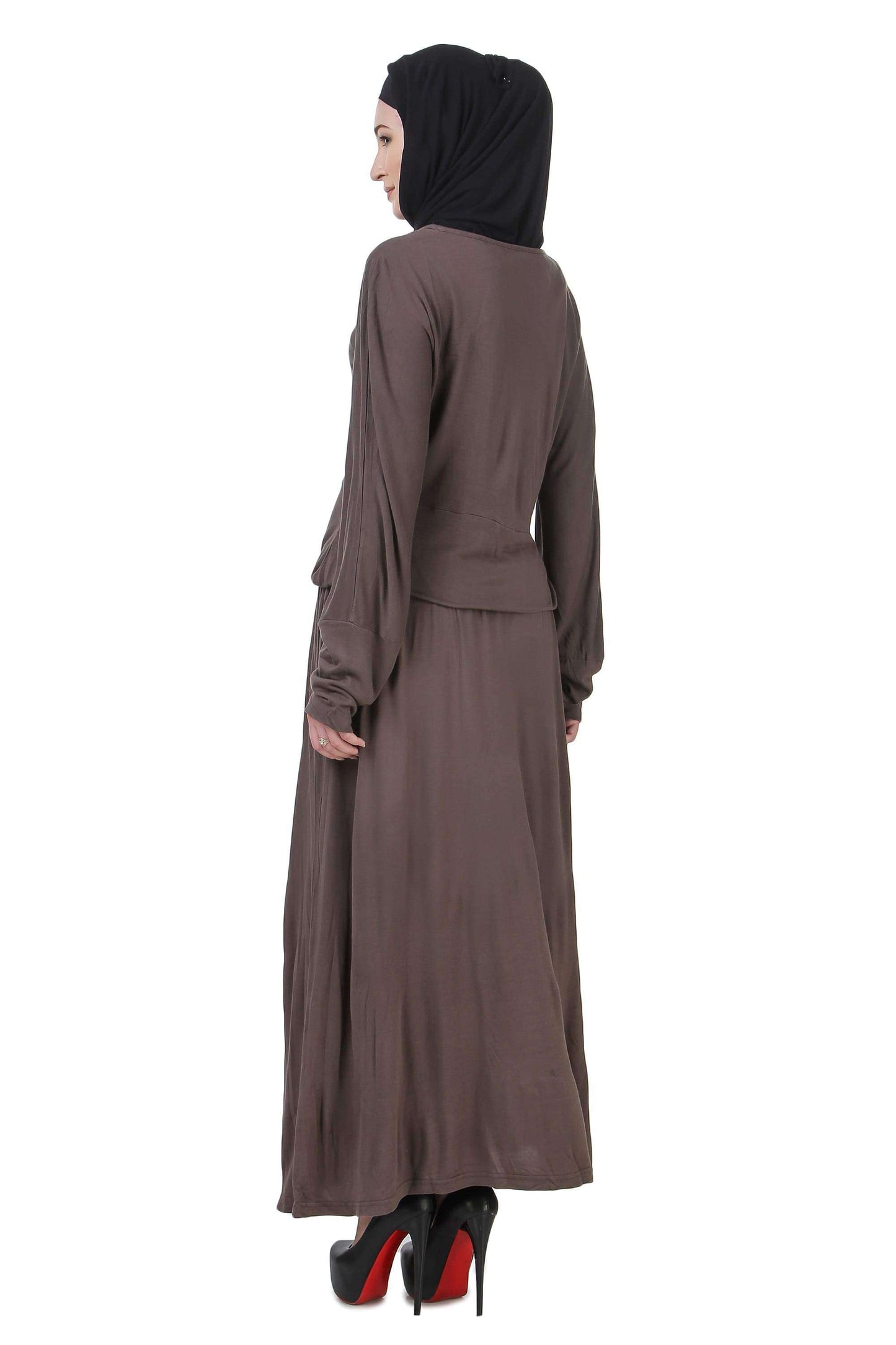 Charcoal Blouson Ruched Abaya Back