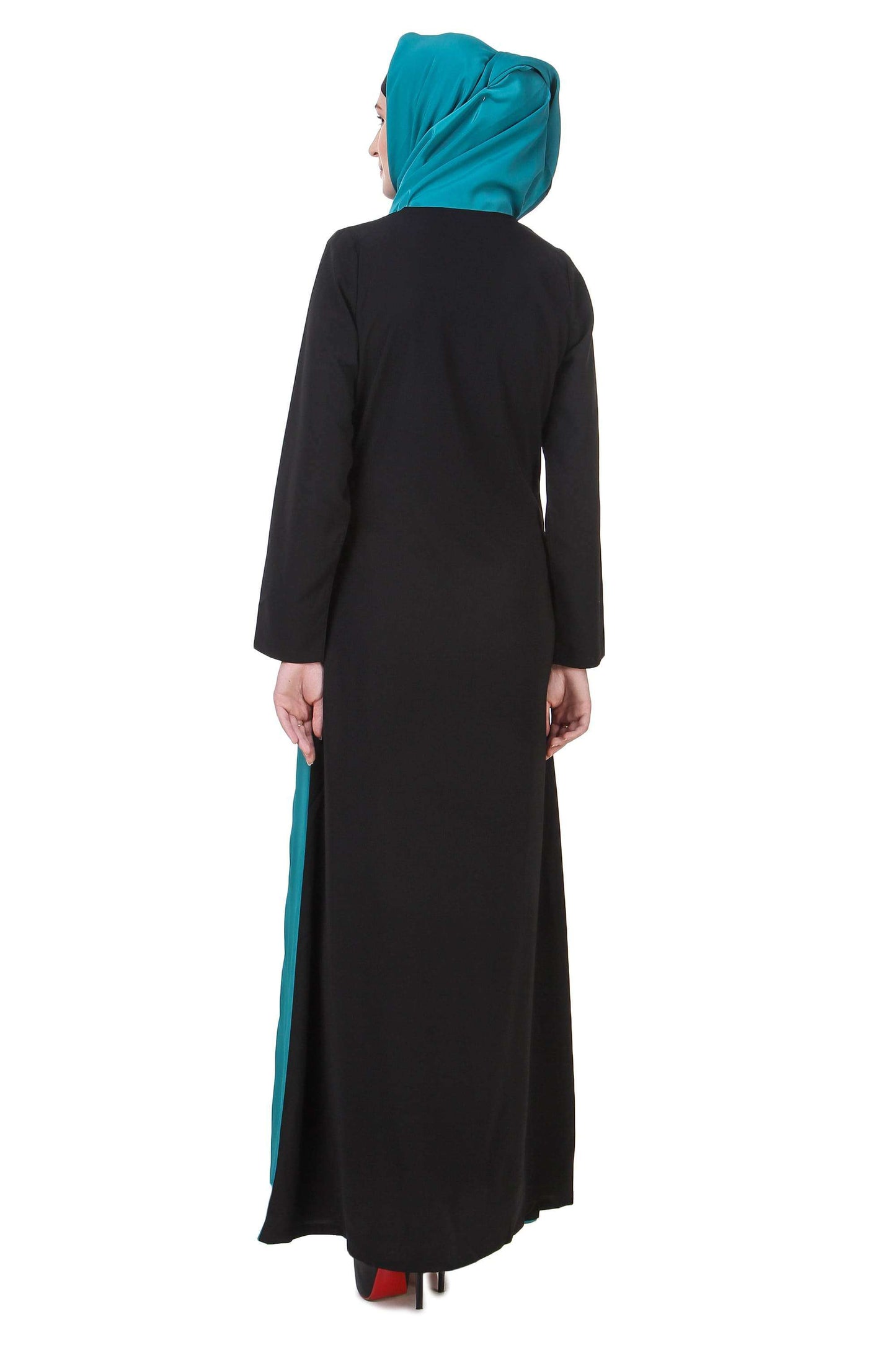 Black & Bottle Green Gold Embroidered Abaya Back