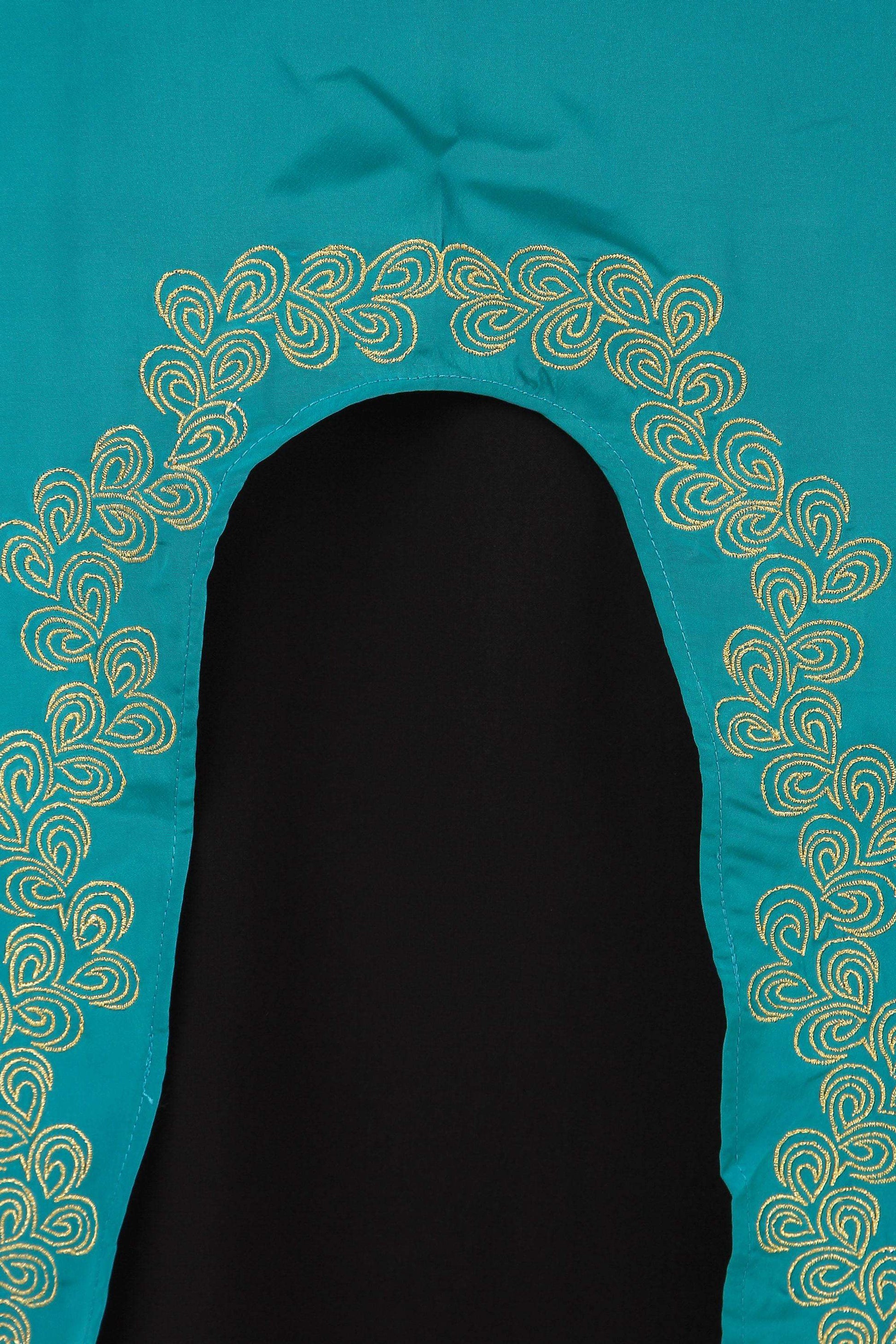 Black & Bottle Green Gold Embroidered Abaya Embroidery