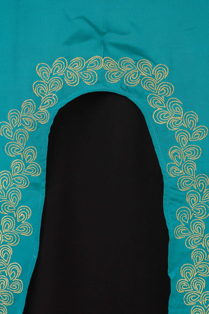 Black & Bottle Green Gold Embroidered Abaya Embroidery