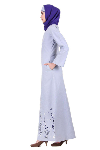 Blue Cotton Embroidered Abaya Side