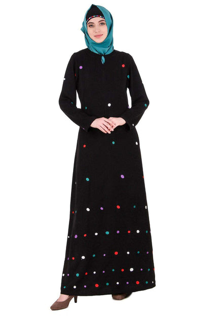 Colorful Embroidered Polka Dot Abaya Front