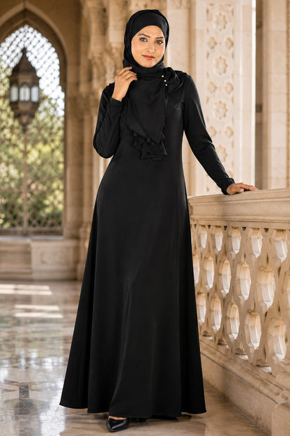 Black Floral Embroidery Abaya for Muslim Women with Elegant Embroidered Detailing, Modest Islamic Wear for Daily and Occasion Wear in India
