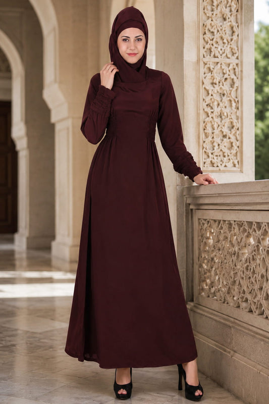 Brown Floral Embroidered Abaya for Muslim Women with Elegant Embroidery Details, Modest Islamic Wear for Daily and Occasion Wear in India