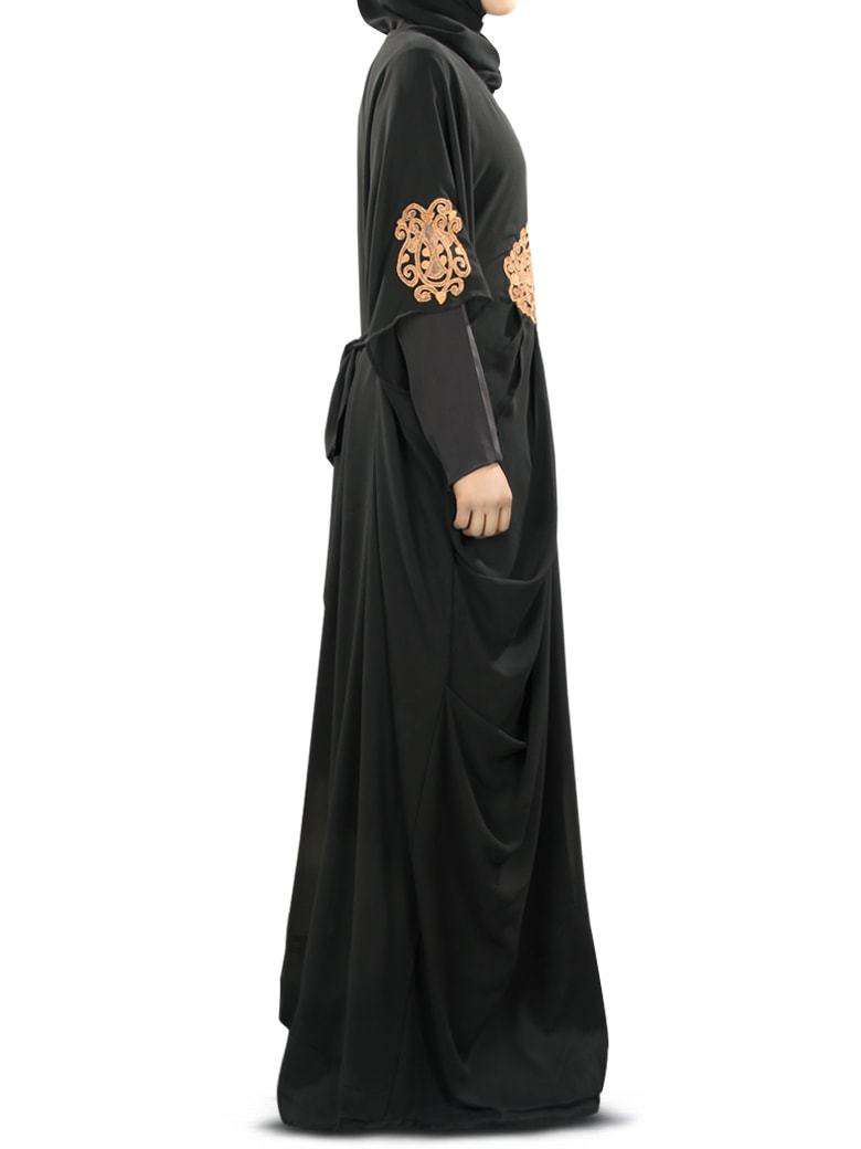 Amara Copper Embroidered Black Georgette Kaftan (Without Inner)