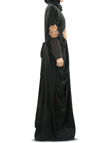 Amara Copper Embroidered Black Georgette Kaftan (Without Inner)