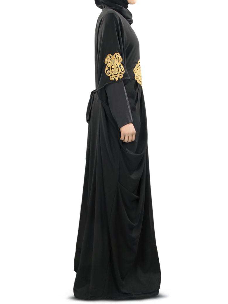 Amara Gold Embroidered Black Georgette Kaftan (Without Inner)