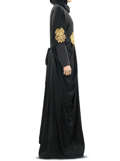Amara Gold Embroidered Black Georgette Kaftan (Without Inner)