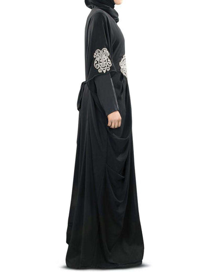 Amara Silver Embroidered Black Georgette Kaftan (Without Inner)