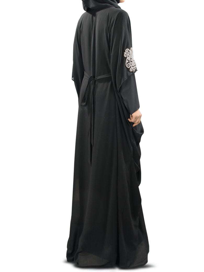 Amara Silver Embroidered Black Georgette Kaftan (Without Inner)