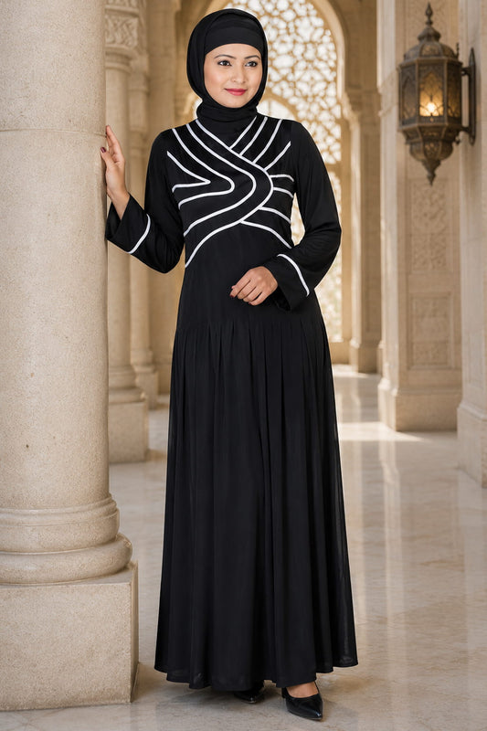 Black Nida Embroidery Abaya for Muslim Women with Elegant Embroidered Sleeves, Modest Islamic Wear for Daily and Occasion Use in India